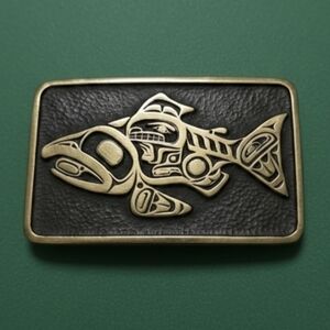❌ SOLD❌Vintage 1992 AnaCortes Brass Works Pacific Northwest Salmon Belt Buckle